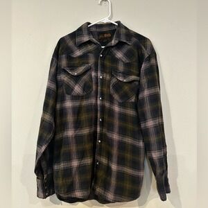 Canyon Guide Outfitters Plaid Flannel Shirt Women's L Cotton Green Pink
